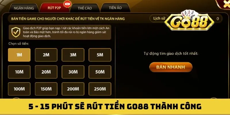 Chỉ cần 5 - 15 phút thành viên rút tiền GO88 thành công